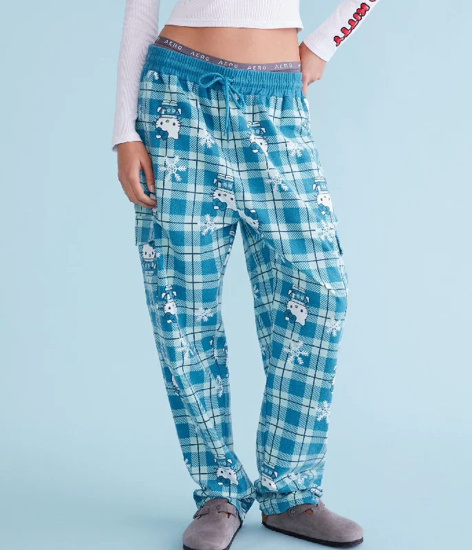 Aeropostale Hello Kitty High-Rise Flannel Cargo Sleep Pants