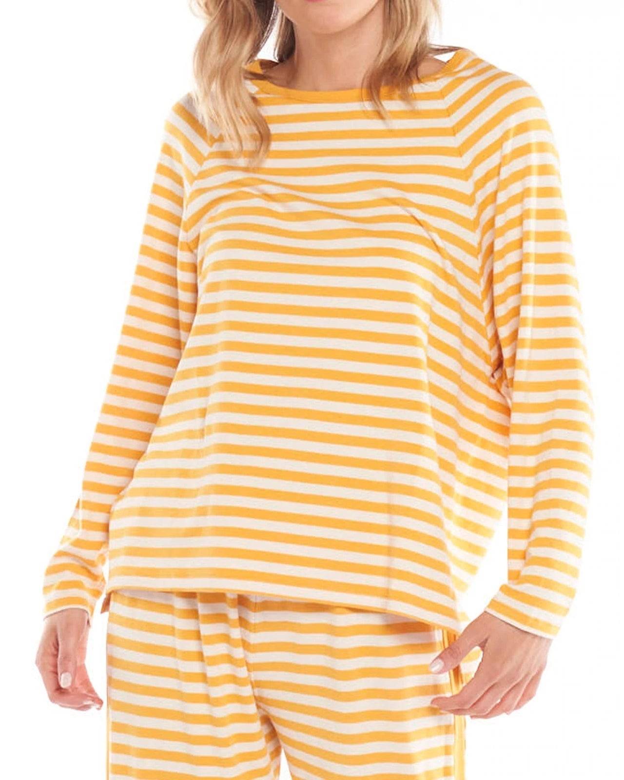 BETTY BASICS MELLOW PYJAMA SET MUSTARD STRIPE