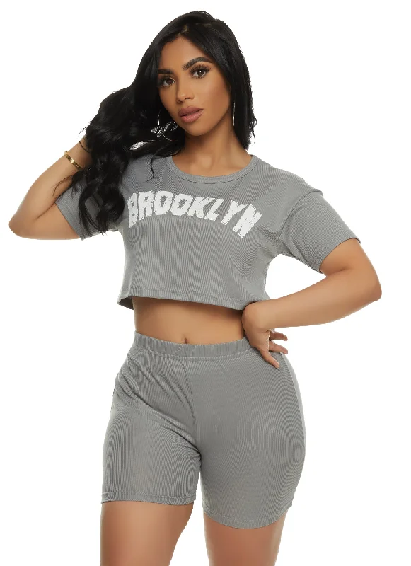 Ribbed Brooklyn Cropped Pajama Tee and Shorts