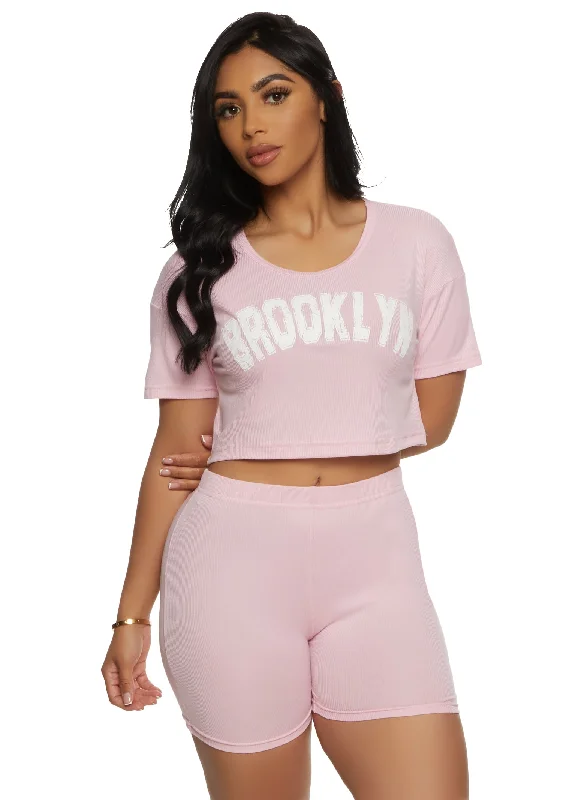 Ribbed Brooklyn Cropped Pajama Tee and Shorts