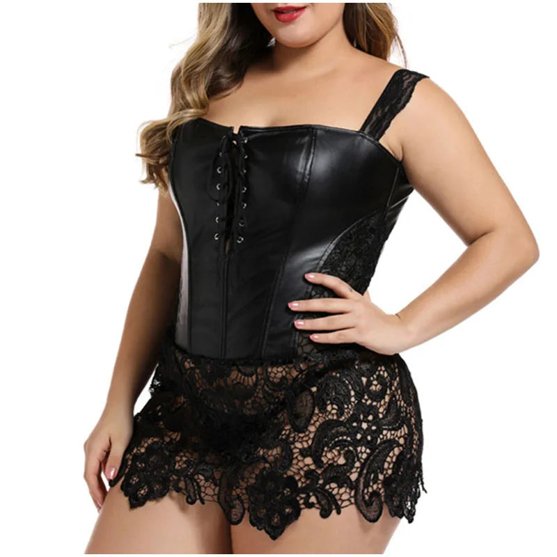 Sexy Gothic Leather Aesthetic Lace Patchwork Corset Lingerie for Women