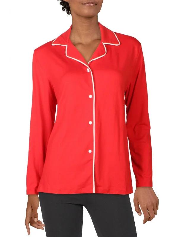 Womens Button Front Long Sleeve Nightshirt