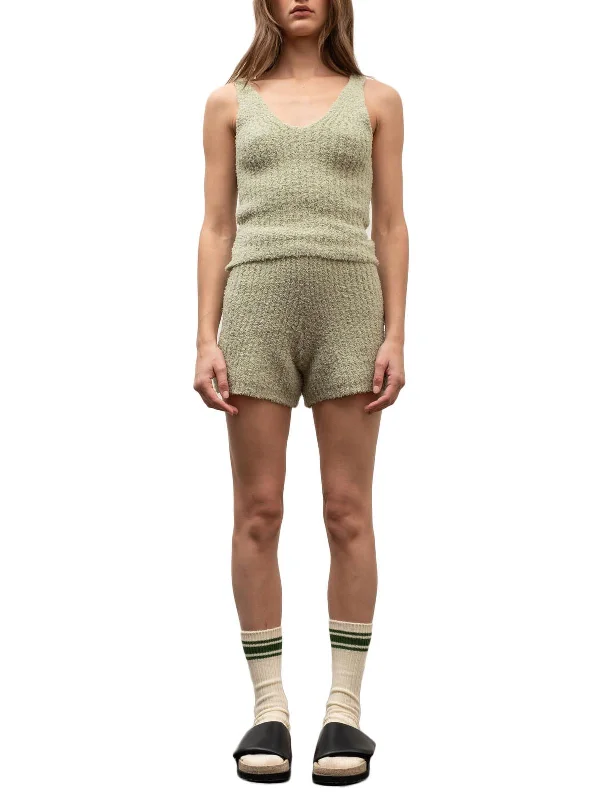 Womens Fuzzy Ribbed Knit Sleep Short