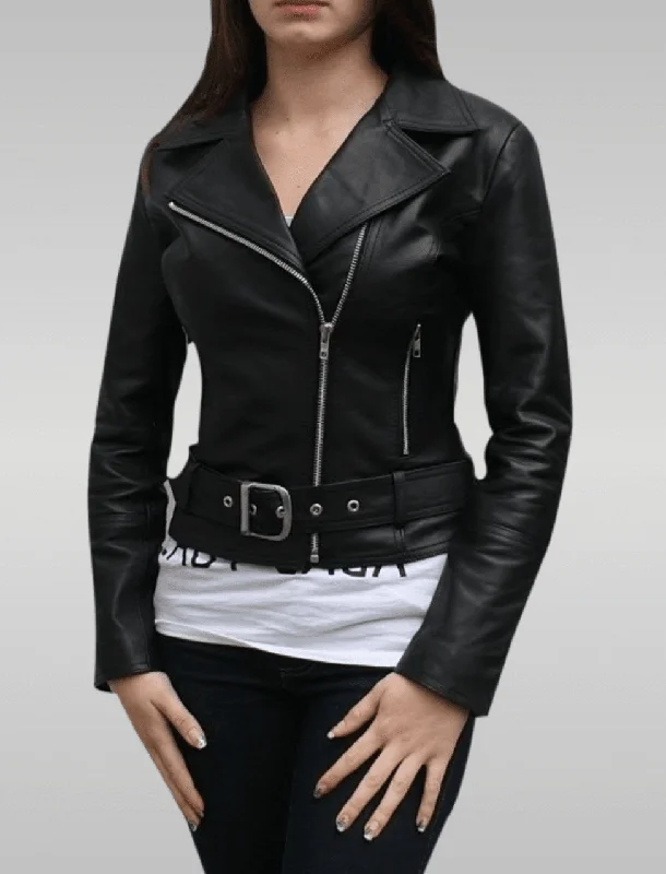 Country Chic Ladies Motorbike Black Leather Jacket