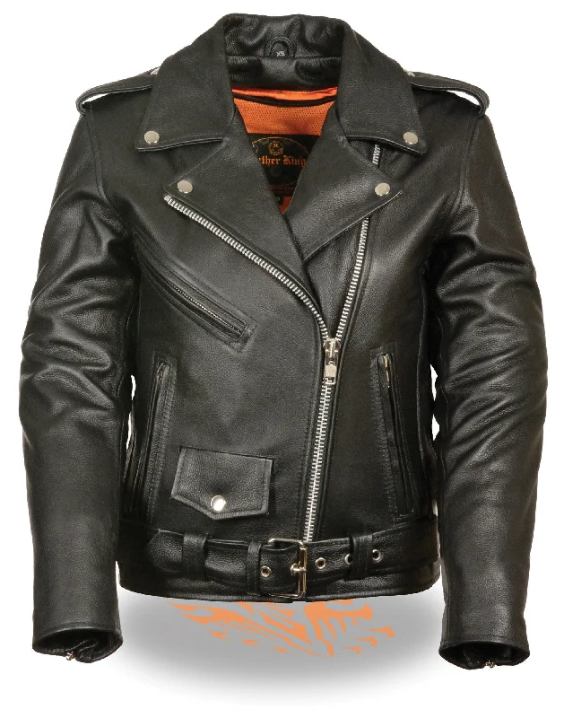 Women's Motorcycle Classic old school police style leather jacket with Gun pockets