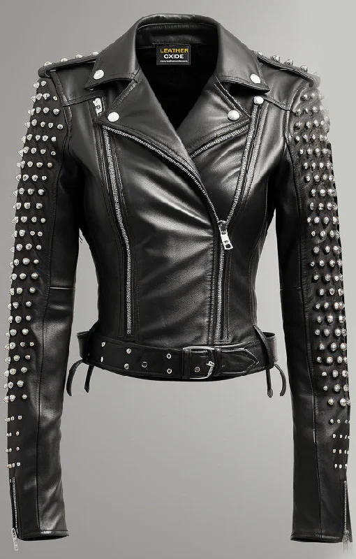 Lawrence Studs Black Women Leather Jacket