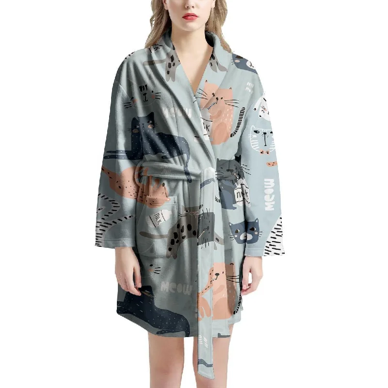 Meow Meow Cat Print Women's Robe