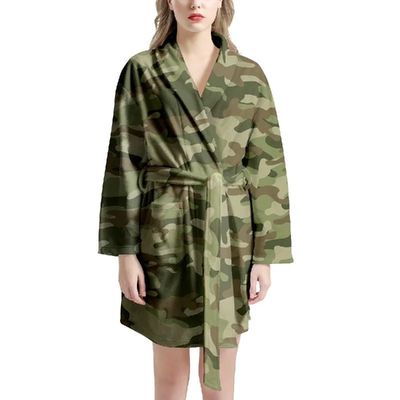 Military Green Camo Print Women's Robe