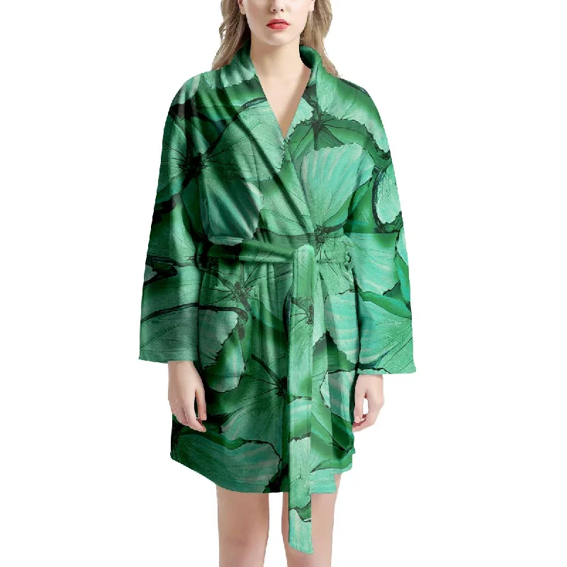 Mint Green Butterfly Print Women's Robe