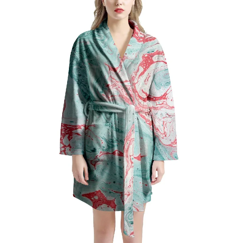 Mixed Red and Turquoise Marble Women's Robe