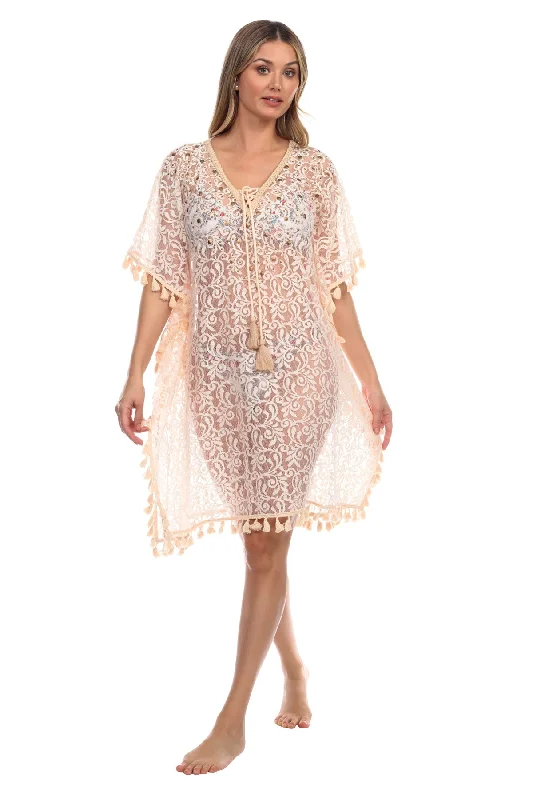 Moda Lace Crochet Sheer Kaftan Cover Up