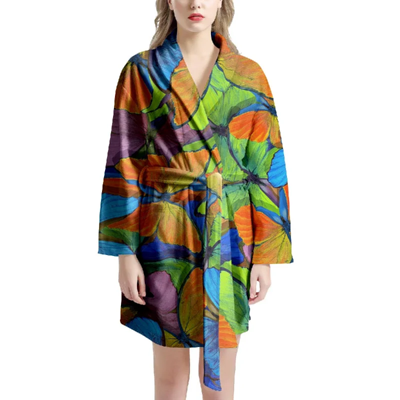 Multicolor Butterfly Print Women's Robe