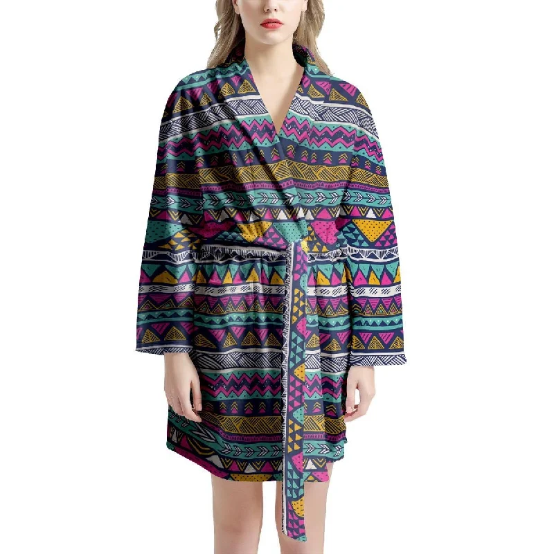 Multicolor Indian Aztec Geometric Art Women's Robe