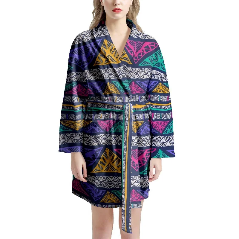 Multicolor Native Aztec Abstract Doodle Women's Robe