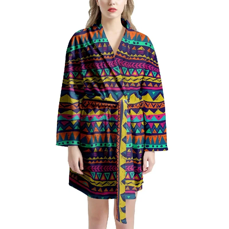 Multicolor Native Aztec Abstract Geometric Women's Robe