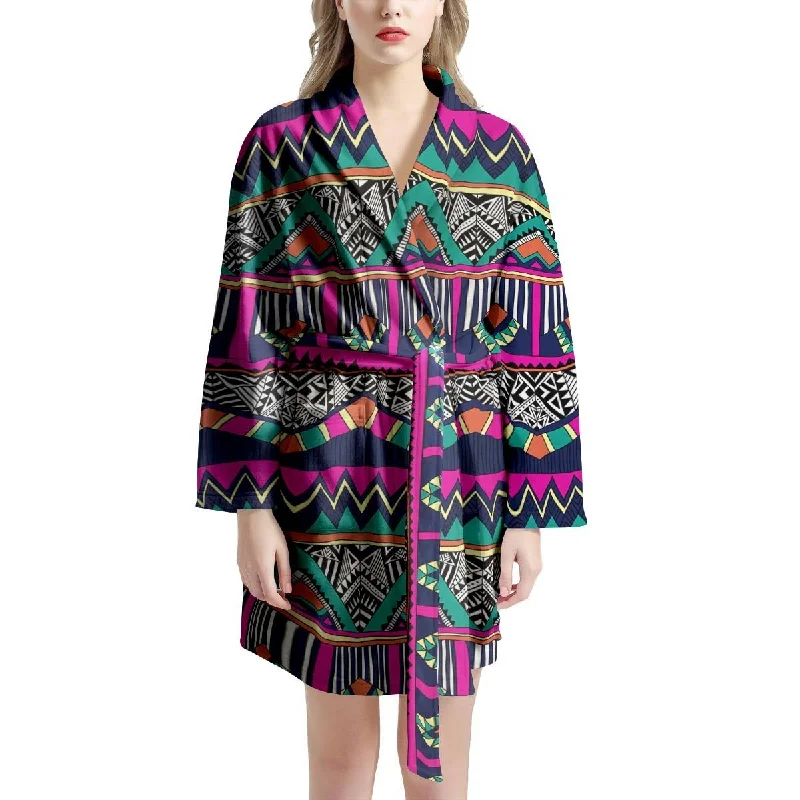 Multicolor Native Aztec Doodle Abstract Women's Robe