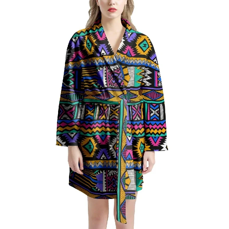 Multicolor Native Aztec Doodle Element Women's Robe