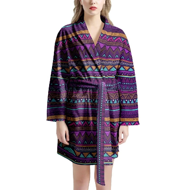 Multicolor Native Aztec Doodle Striped Women's Robe