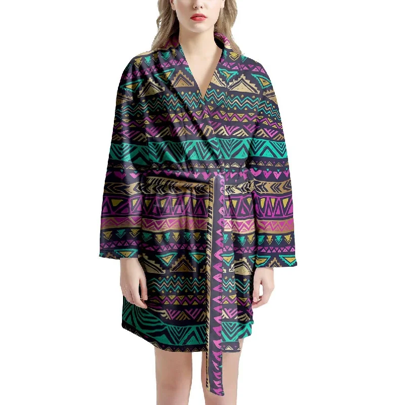 Multicolor Native Aztec Doodle Women's Robe