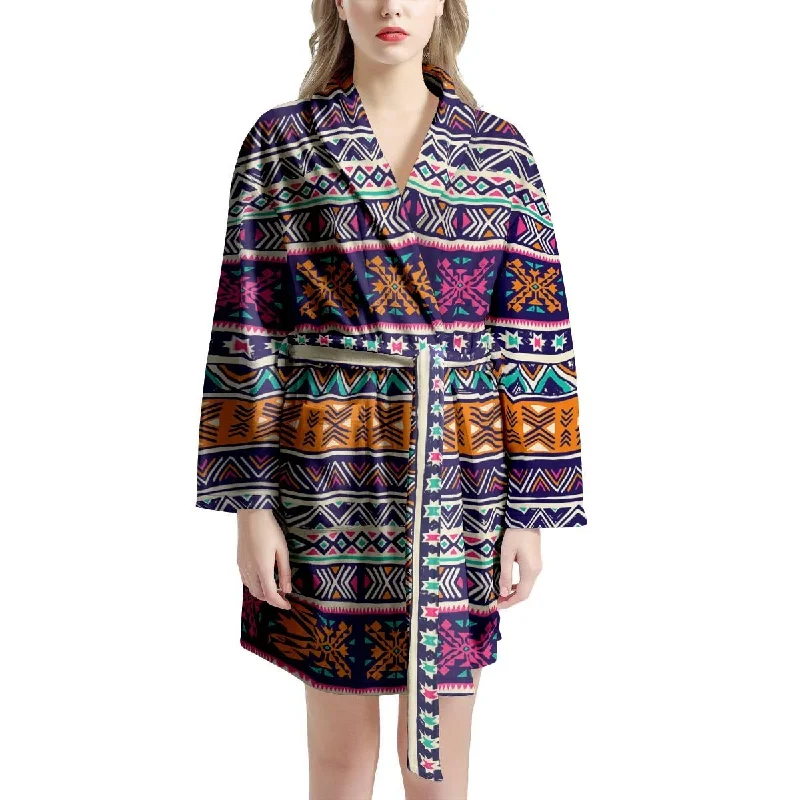 Multicolor Native Aztec Geometric Hipster Women's Robe