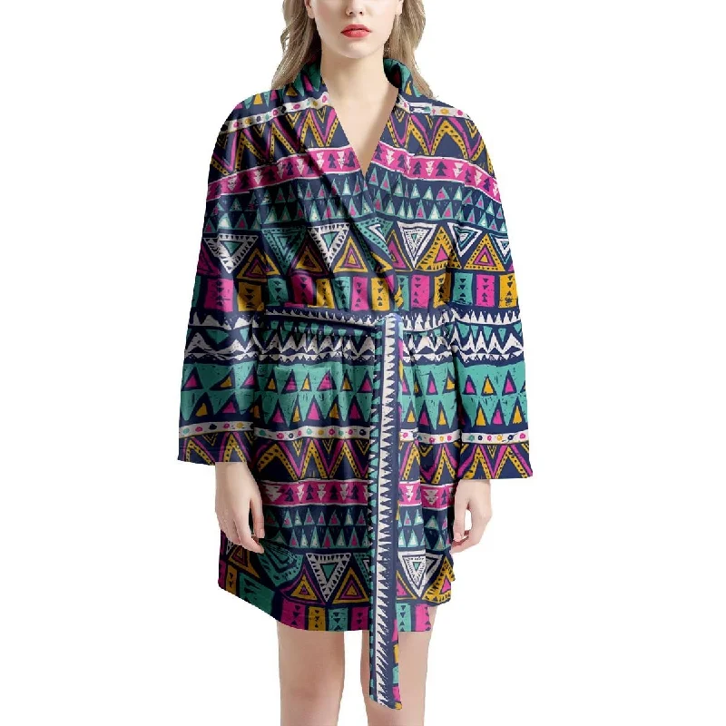 Multicolor Native Aztec Trippy Striped Women's Robe