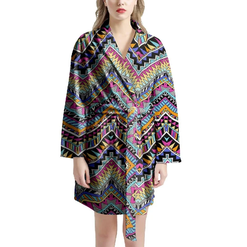 Multicolor Zigzag Indian Aztec Women's Robe