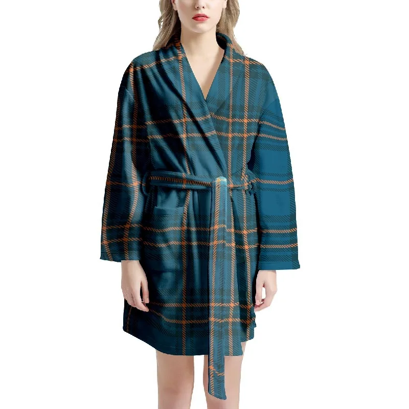 Navy Blue Plaid Tartan Women's Robe