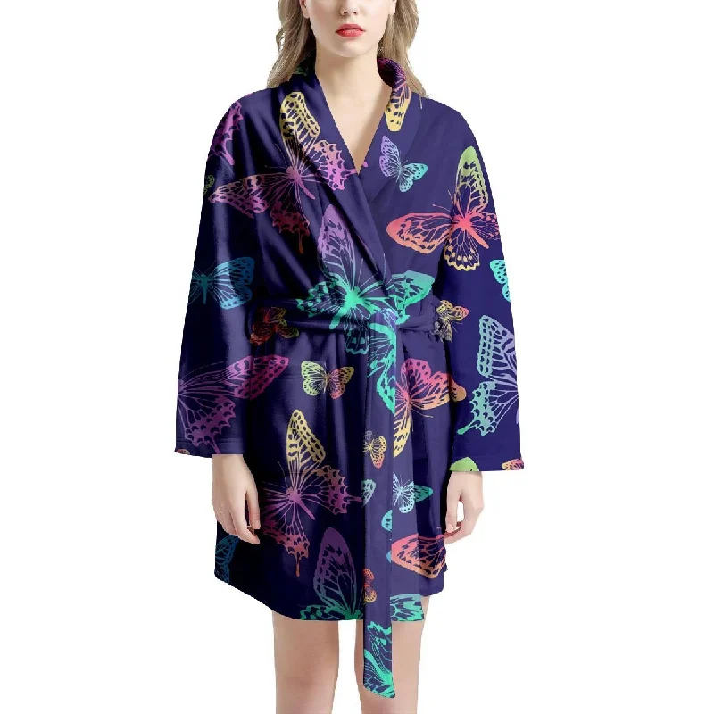 Neon Butterfly Print Women's Robe