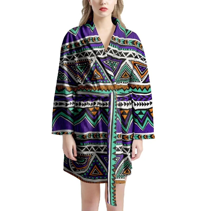 Neon Color Indian Aztec Doodle Women's Robe