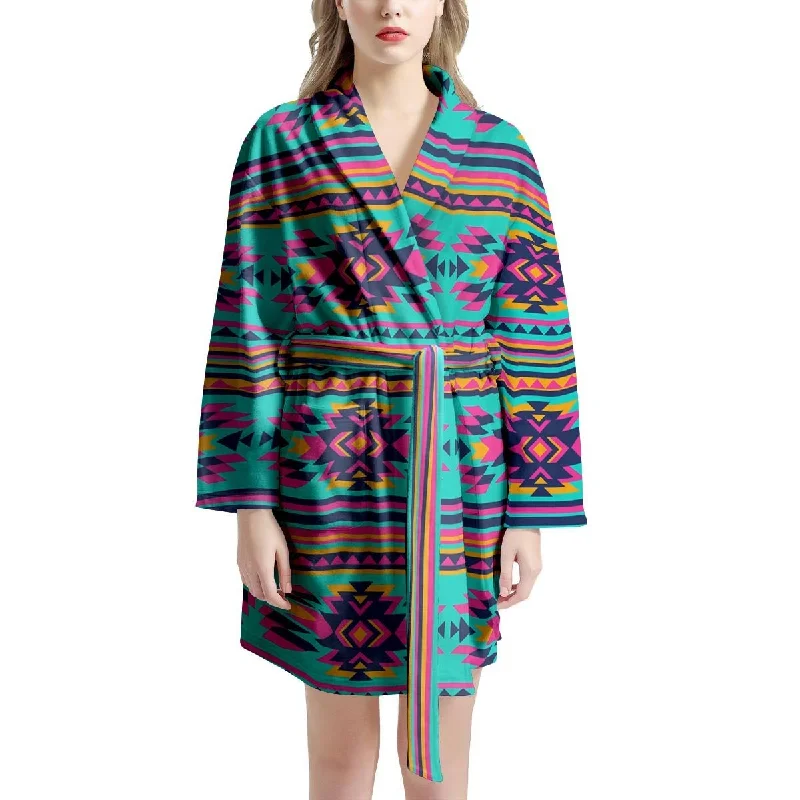 Neon Indian Aztec Abstract Art Print Women's Robe