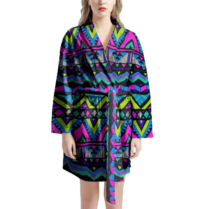 Neon Indian Aztec Doodle Women's Robe