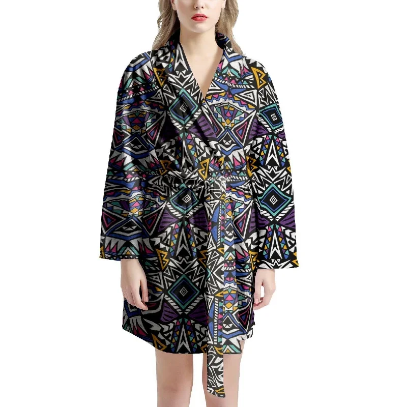 Neon Indian Aztec Triangles Abstract Geometric Art Women's Robe