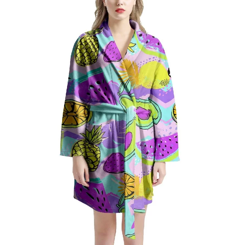 Neon Mix Fruit Pineapple Hawaiian Print Women's Robe