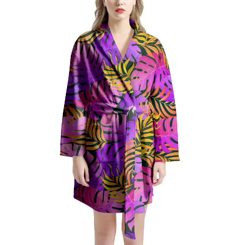 Neon Palm Leaf Edm Print Women's Robe