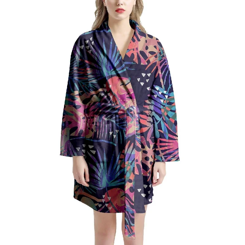 Neon Palm Leaf Hawaiian Print Women's Robe