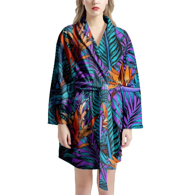 Neon Palm Leaf Tropical Print Women's Robe