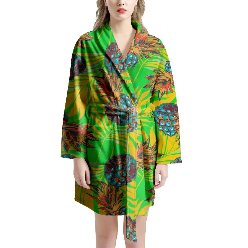 Neon Pineapple Hawaiian Print Women's Robe