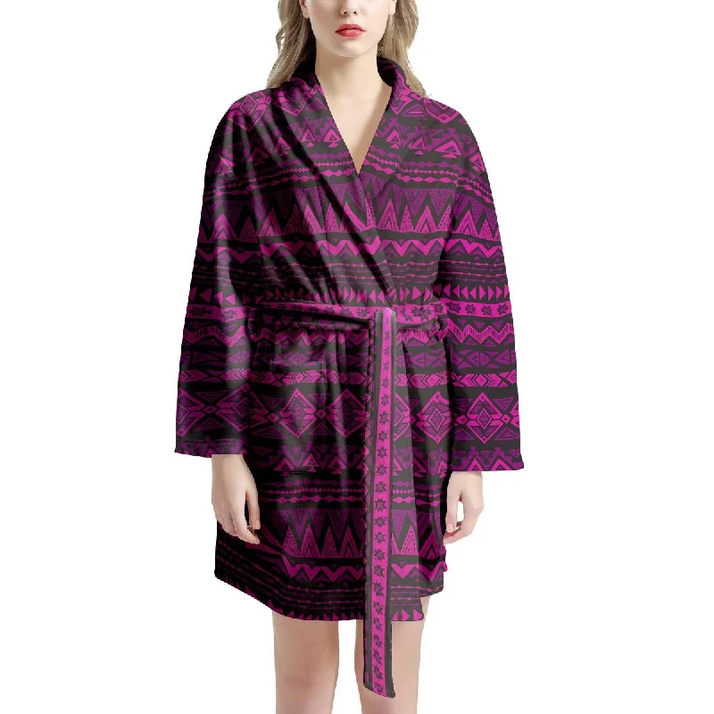 Neon Pink Ethic Aztec Print Women's Robe