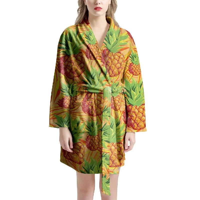 Neon Yellow Pineapple Hawaiian Print Women's Robe