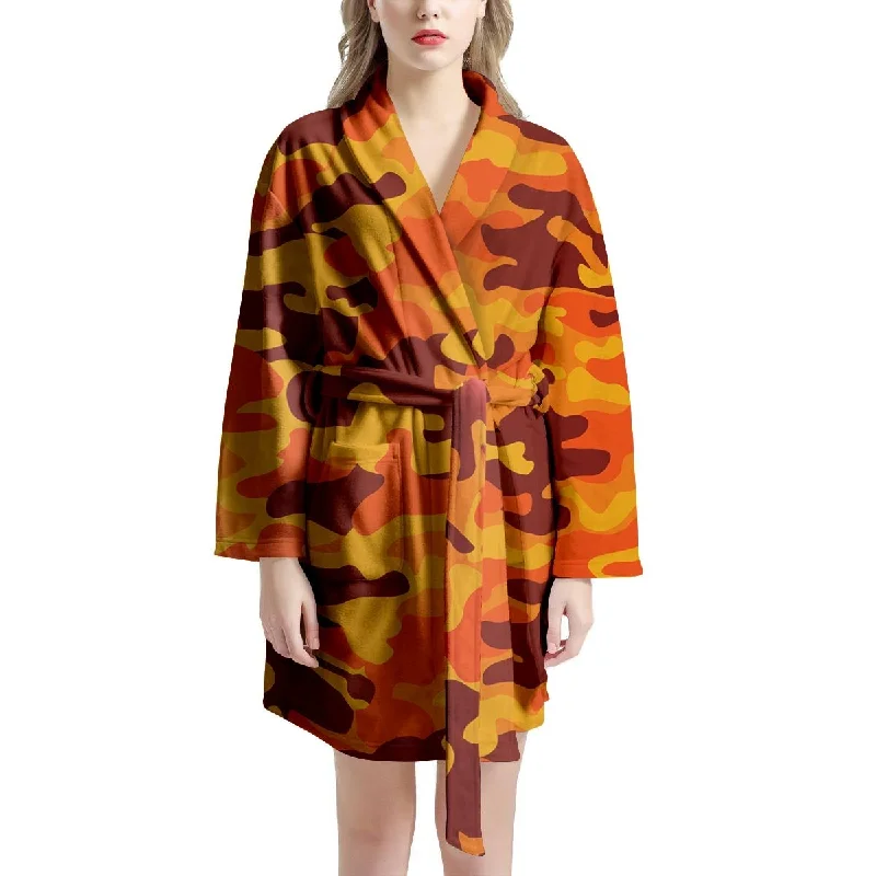 Orange Camo Print Women's Robe