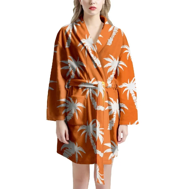 Orange Hawaiian Palm Tree Print Women's Robe