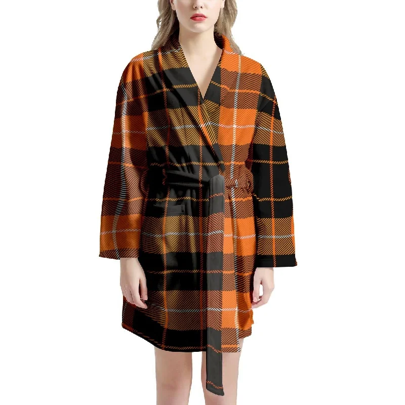 Orange Plaid Tartan Women's Robe