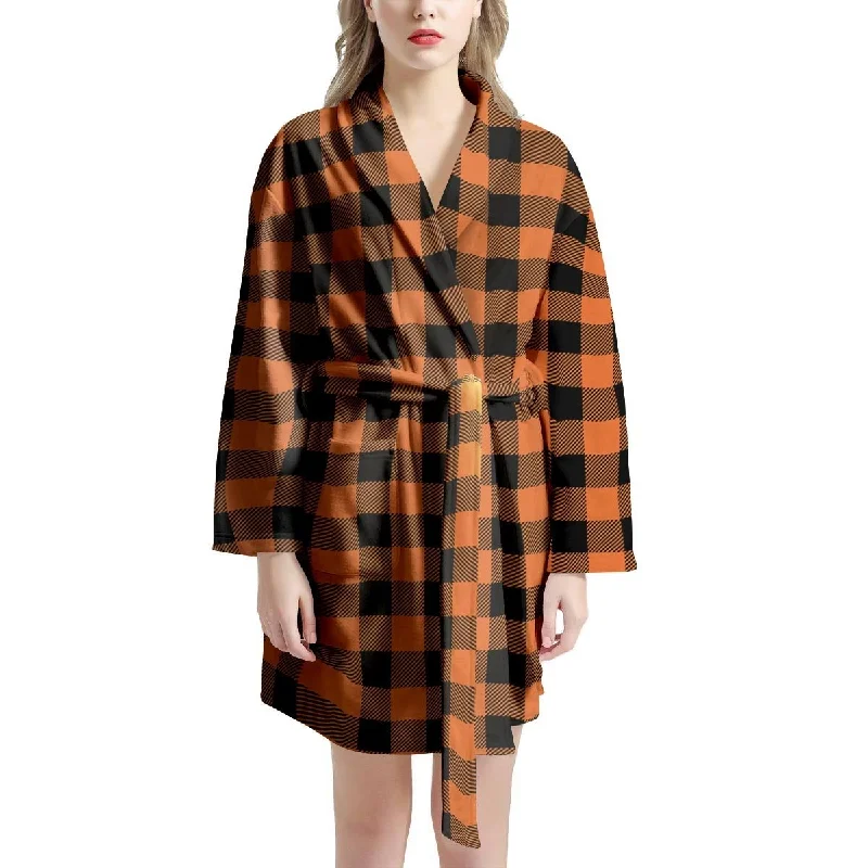 Orange Plaid Women's Robe