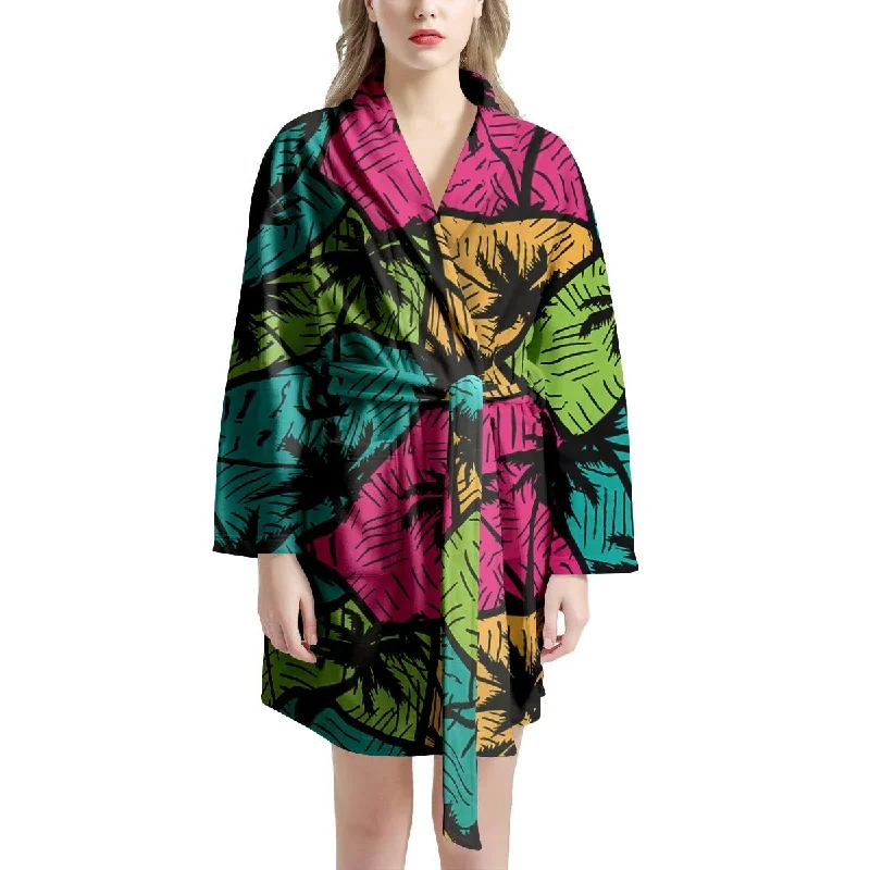 Palm Leaf Hawaiian Print Pattern Women's Robe