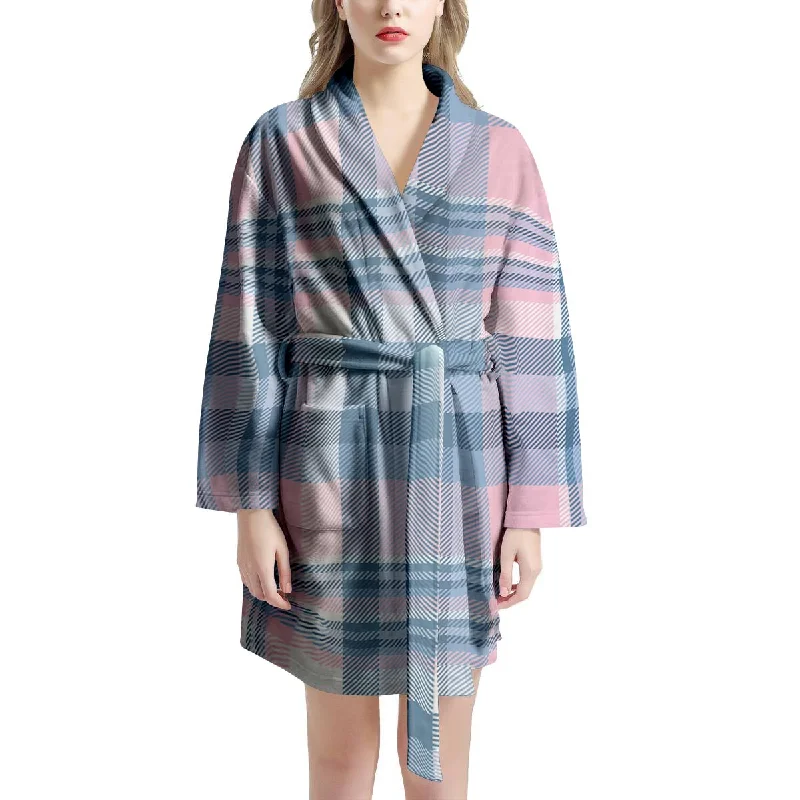 Pastel Blue And Pink Plaid Tartan Women's Robe