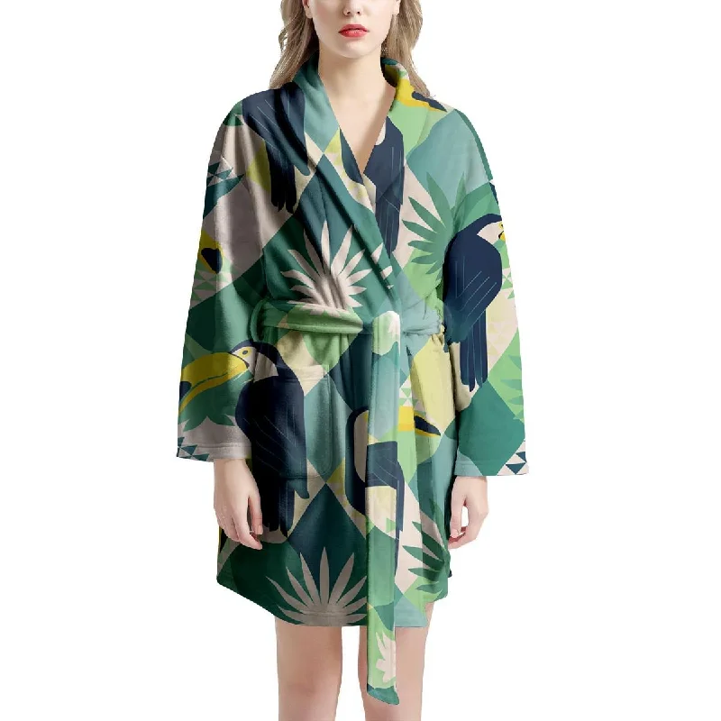 Patchwork Tropical Toucan Print Women's Robe