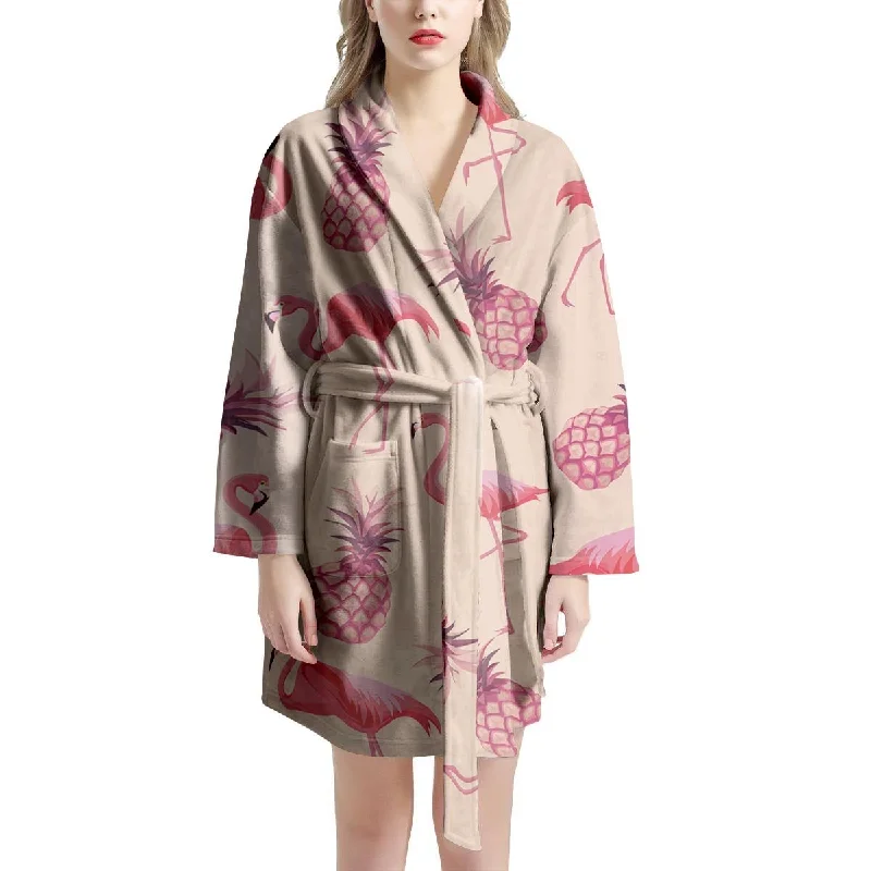 Pineapple Flamingo Print Women's Robe