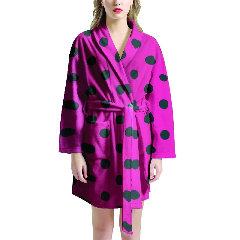 Pink And Black Polka Dot Women's Robe