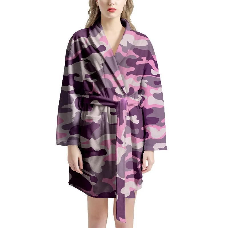 Pink Camouflage Print Women's Robe