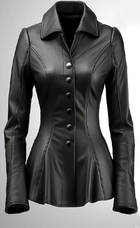 Women Apex Black Leather Peplum Blazer